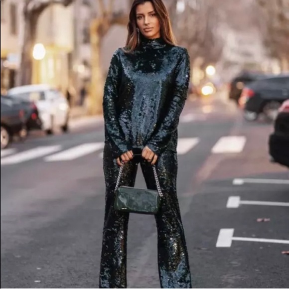 ZARA sequin turtleneck top and matching pants - Picture 1 of 13
